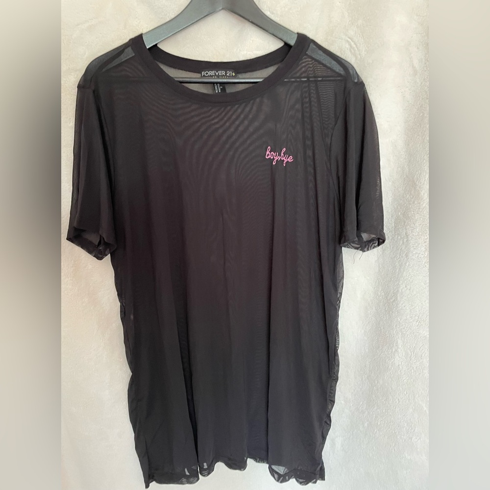 Forever 21+ Plus Women’s Top Black Mesh Short Sleeve T-shirt